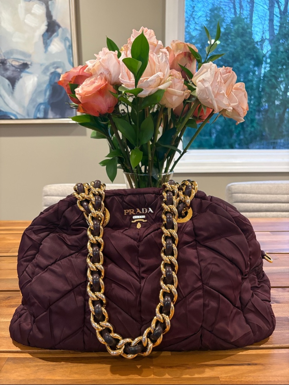 Authentic PRADA Chevron
Catena Tessuto Nylon Plum Purse
